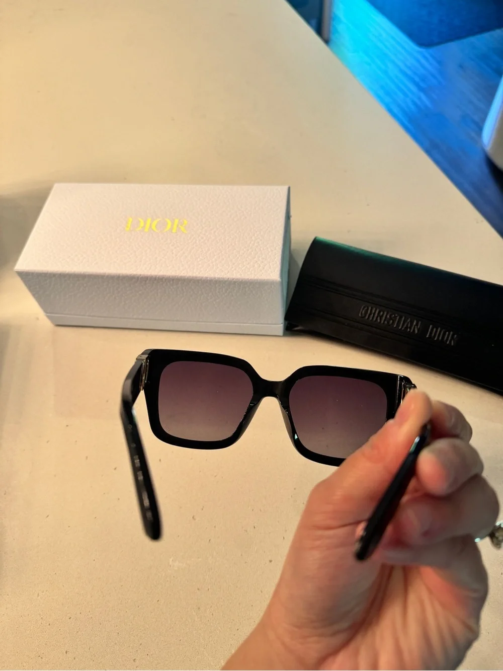 Dior Black Square Sunglasses with Gold CD Temples (30Montaigne S8U)